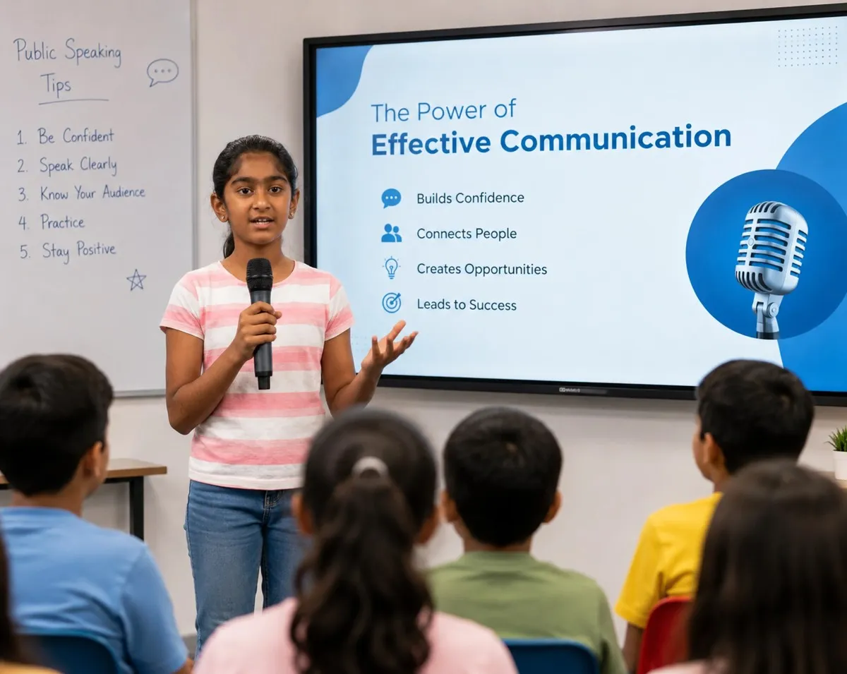 Aarna was struggling with fluency after joining our public speaking program, she became fluent