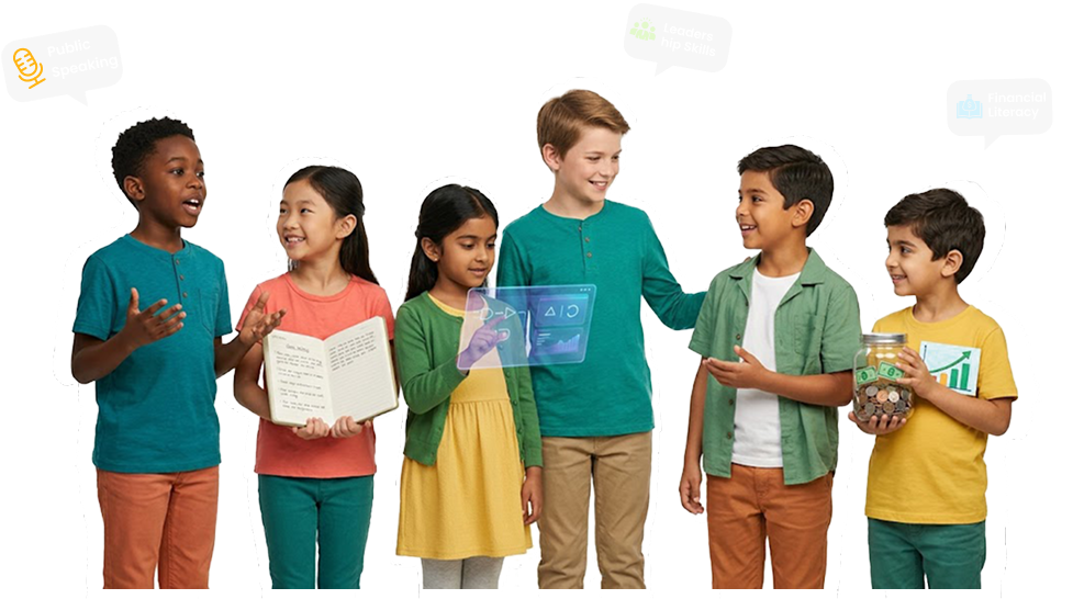Children learning public speaking, leadership and financial literacy at Oratrics